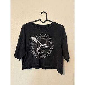 Hollister | Southern California Eagle Cropped 100% Cotton Top (Distressed Black)